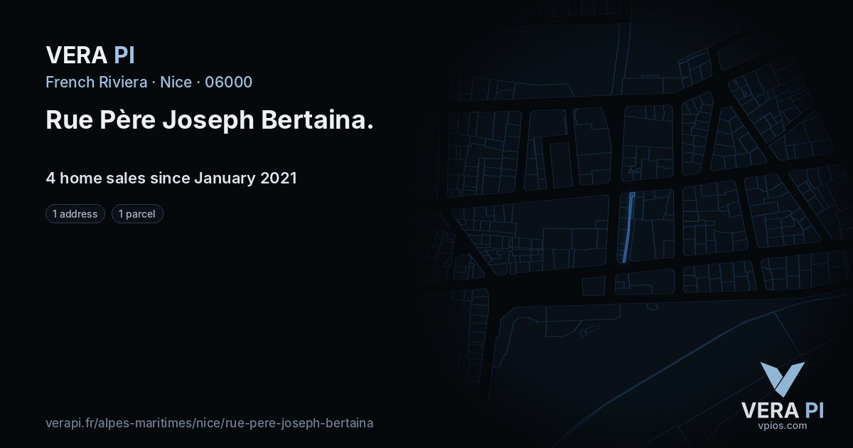 Rue Père Joseph Bertaina, Nice at night – every parcel coloured by the prices around it, the street's own parcels lit
