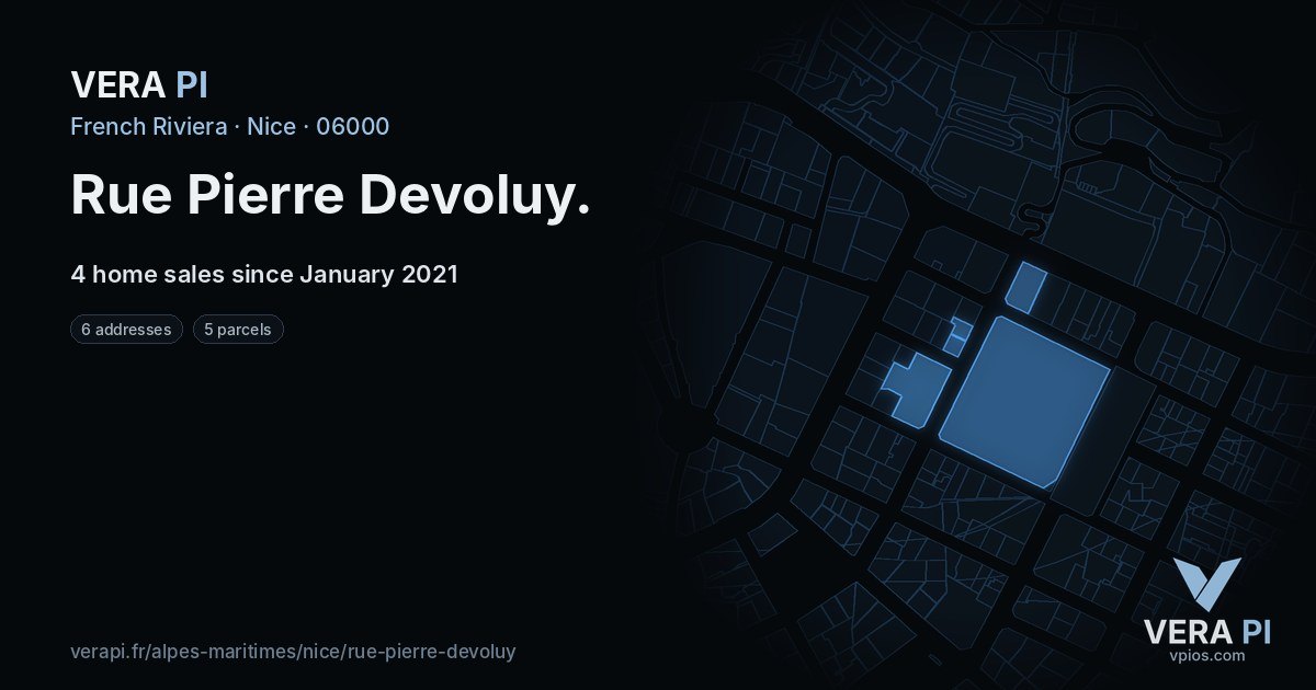 Rue Pierre Devoluy, Nice at night – every parcel coloured by the prices around it, the street's own parcels lit