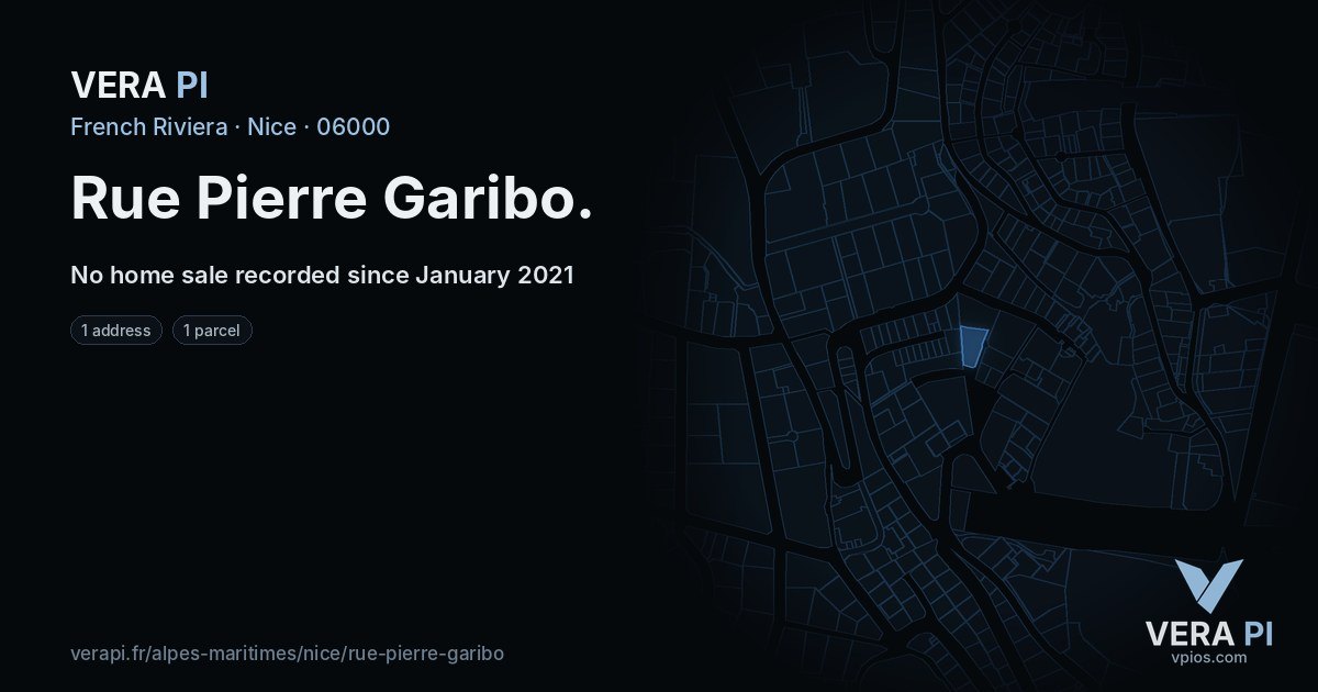 Rue Pierre Garibo, Nice at night – every parcel coloured by the prices around it, the street's own parcels lit