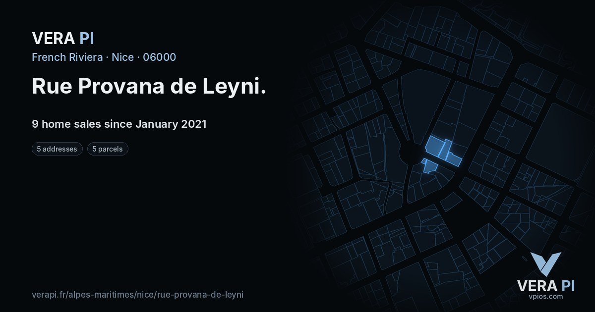 Rue Provana de Leyni, Nice at night – every parcel coloured by the prices around it, the street's own parcels lit