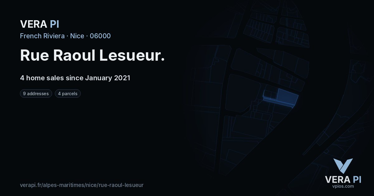 Rue Raoul Lesueur, Nice at night – every parcel coloured by the prices around it, the street's own parcels lit