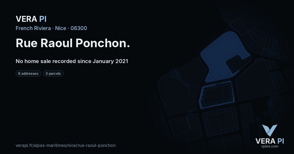 Rue Raoul Ponchon, Nice at night – every parcel coloured by the prices around it, the street's own parcels lit