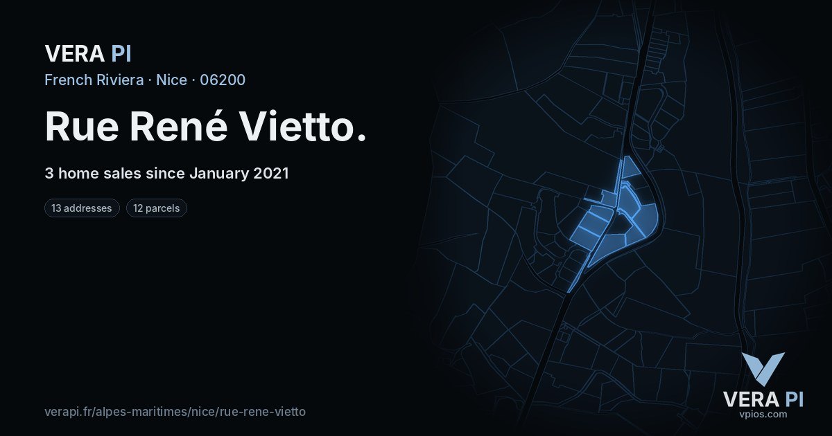 Rue René Vietto, Nice at night – every parcel coloured by the prices around it, the street's own parcels lit