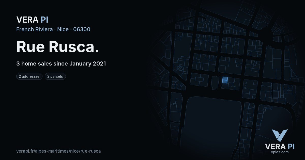 Rue Rusca, Nice at night – every parcel coloured by the prices around it, the street's own parcels lit
