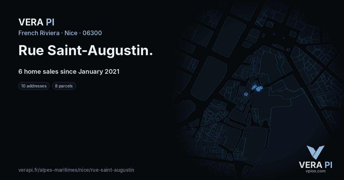 Rue Saint-Augustin, Nice at night – every parcel coloured by the prices around it, the street's own parcels lit