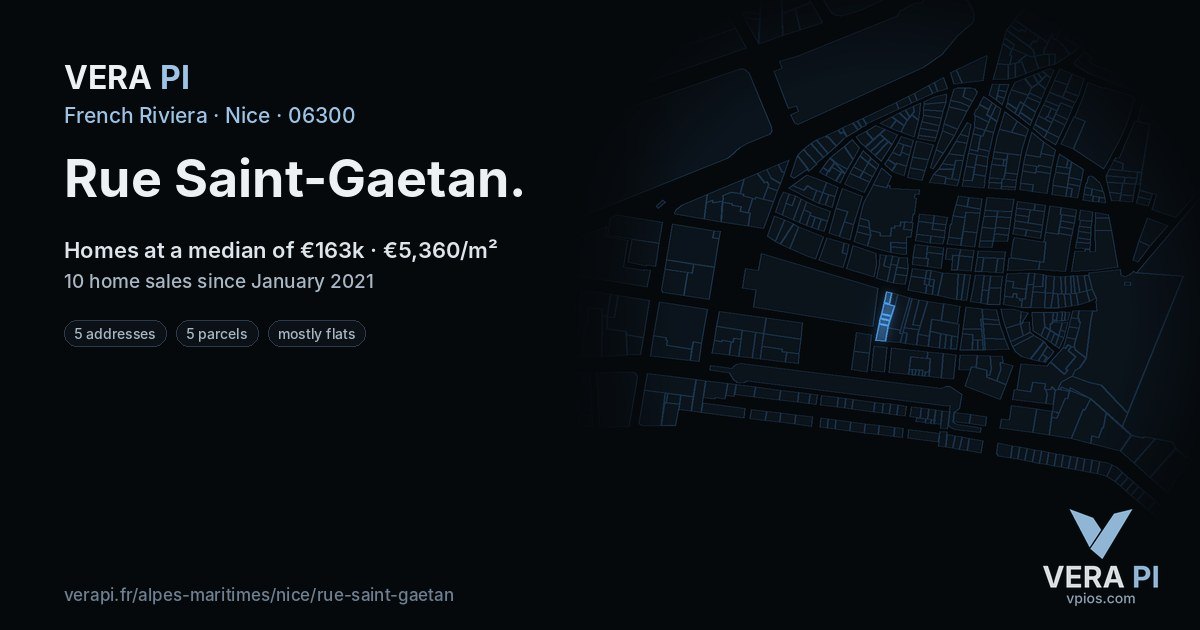 Rue Saint-Gaetan, Nice at night – every parcel coloured by the prices around it, the street's own parcels lit