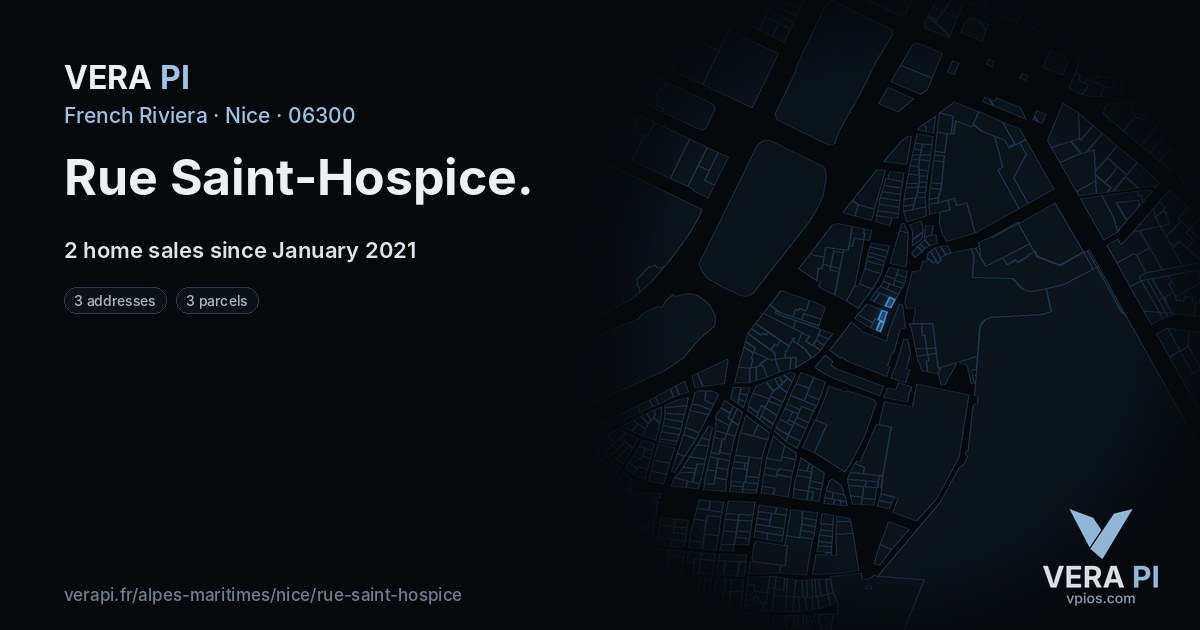 Rue Saint-Hospice, Nice at night – every parcel coloured by the prices around it, the street's own parcels lit