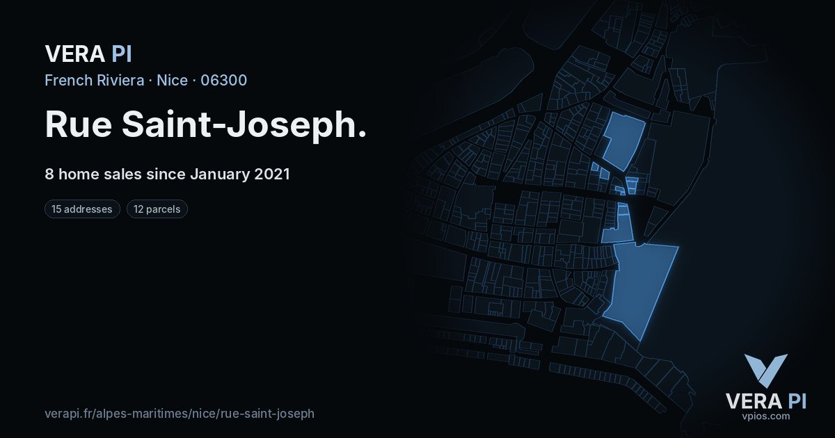 Rue Saint-Joseph, Nice at night – every parcel coloured by the prices around it, the street's own parcels lit