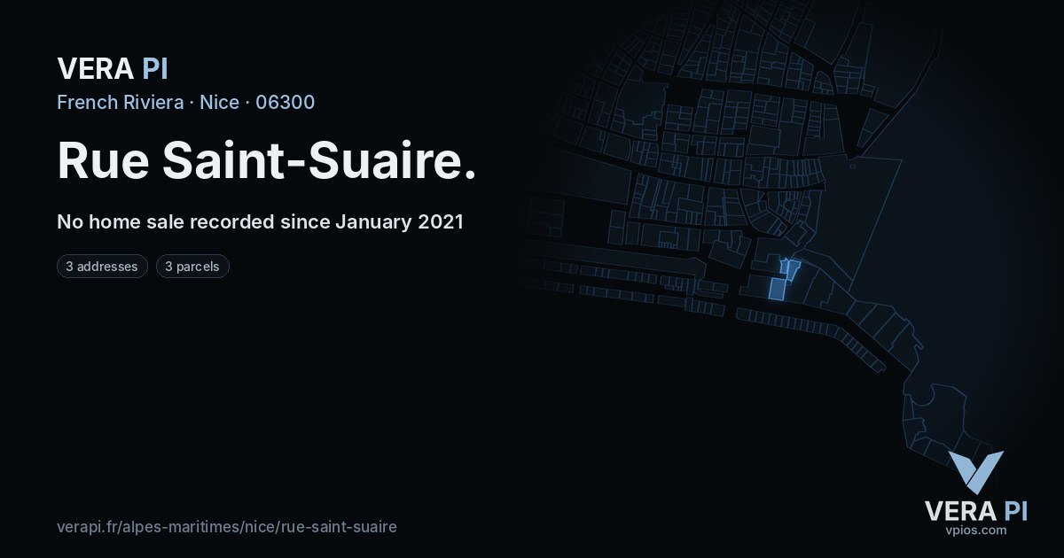 Rue Saint-Suaire, Nice at night – every parcel coloured by the prices around it, the street's own parcels lit