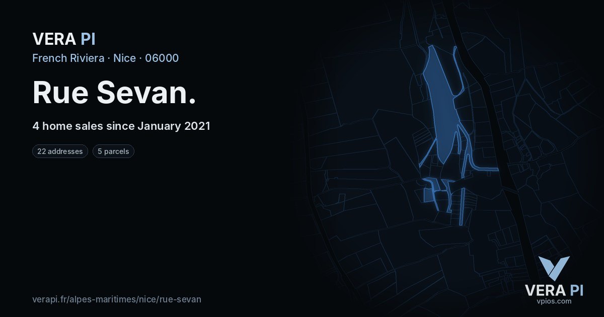 Rue Sevan, Nice at night – every parcel coloured by the prices around it, the street's own parcels lit
