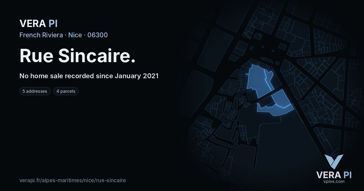Rue Sincaire, Nice at night – every parcel coloured by the prices around it, the street's own parcels lit