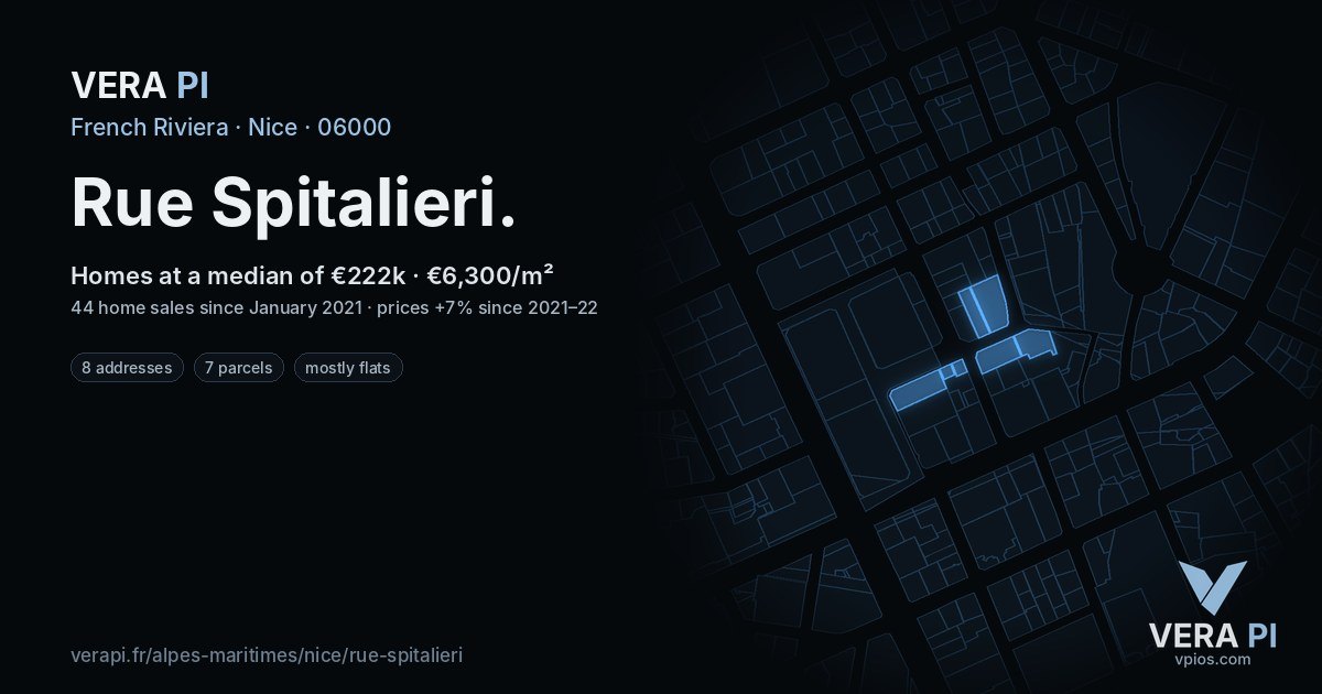 Rue Spitalieri, Nice at night – every parcel coloured by the prices around it, the street's own parcels lit