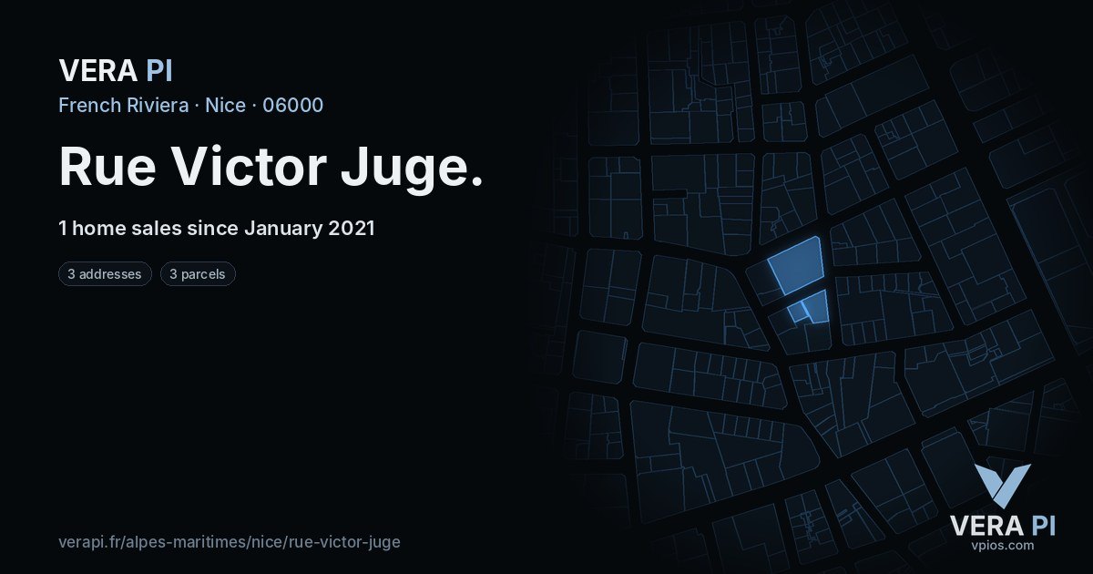Rue Victor Juge, Nice at night – every parcel coloured by the prices around it, the street's own parcels lit