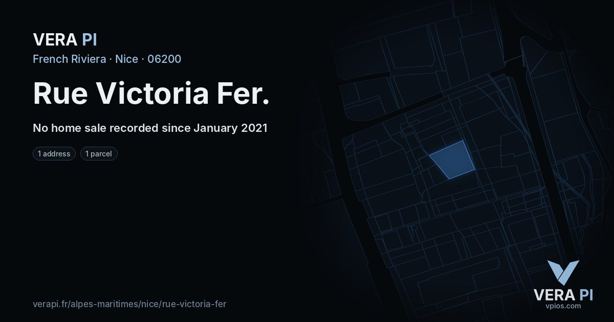 Rue Victoria Fer, Nice at night – every parcel coloured by the prices around it, the street's own parcels lit