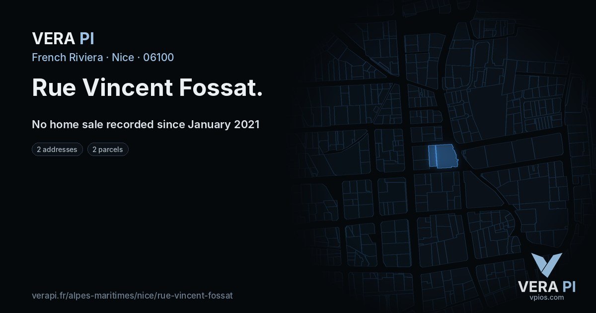 Rue Vincent Fossat, Nice at night – every parcel coloured by the prices around it, the street's own parcels lit