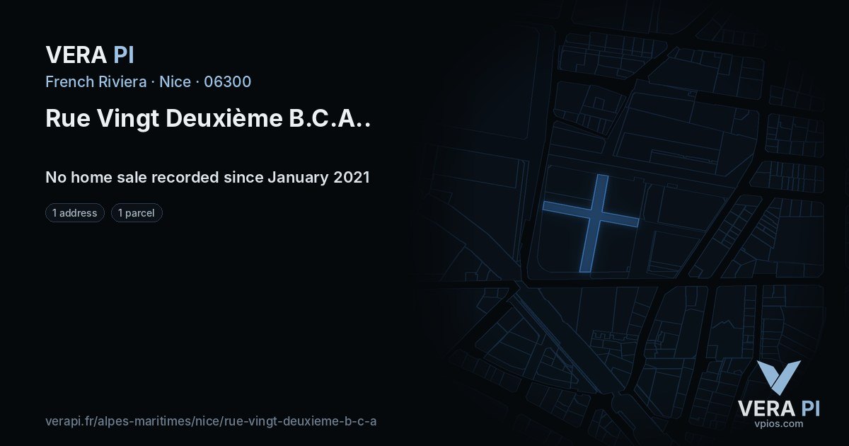 Rue Vingt Deuxième B.C.A., Nice at night – every parcel coloured by the prices around it, the street's own parcels lit