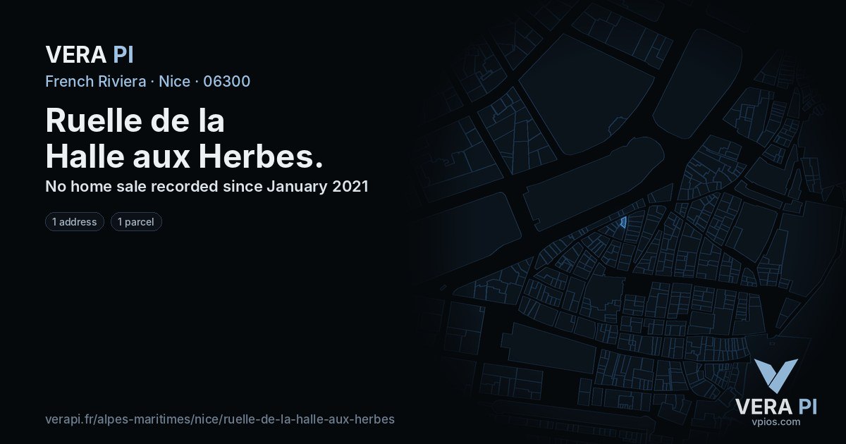 Ruelle de la Halle aux Herbes, Nice at night – every parcel coloured by the prices around it, the street's own parcels lit