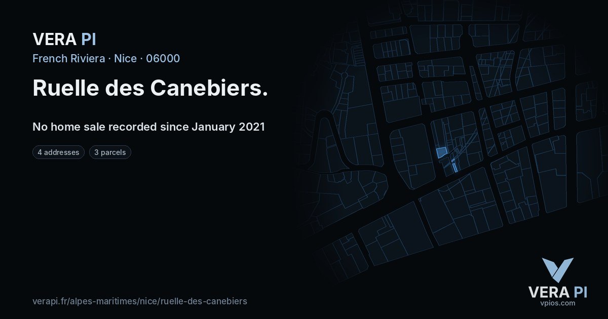 Ruelle des Canebiers, Nice at night – every parcel coloured by the prices around it, the street's own parcels lit