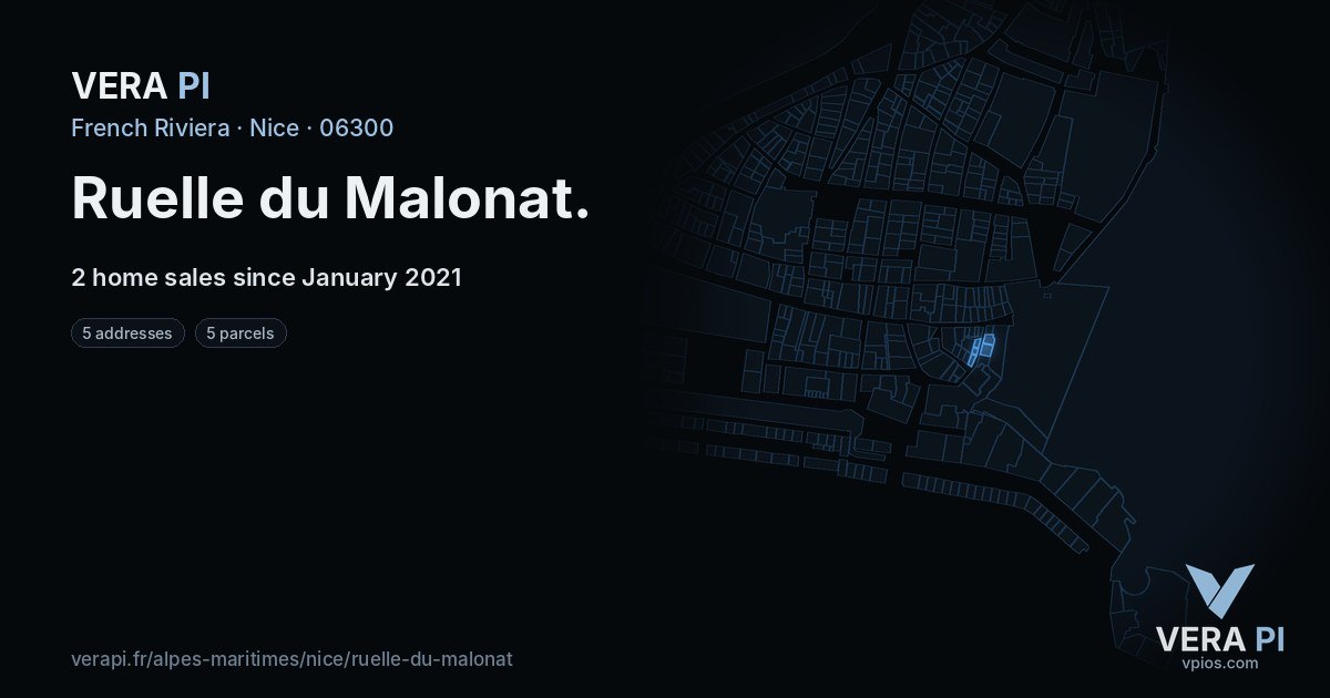 Ruelle du Malonat, Nice at night – every parcel coloured by the prices around it, the street's own parcels lit