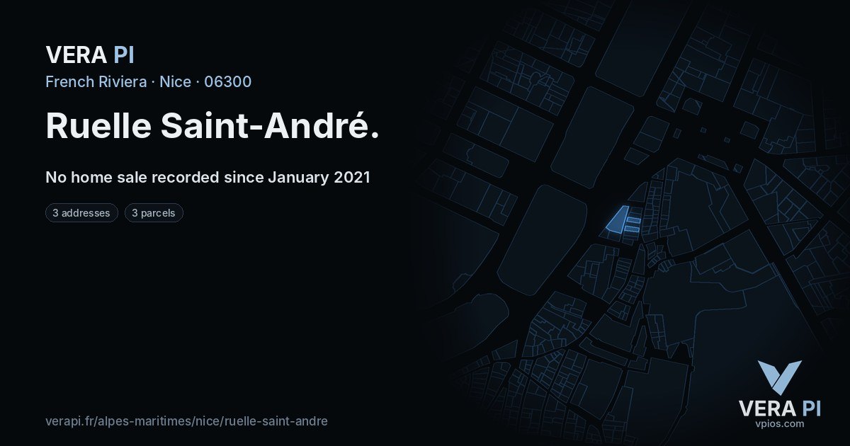 Ruelle Saint-André, Nice at night – every parcel coloured by the prices around it, the street's own parcels lit