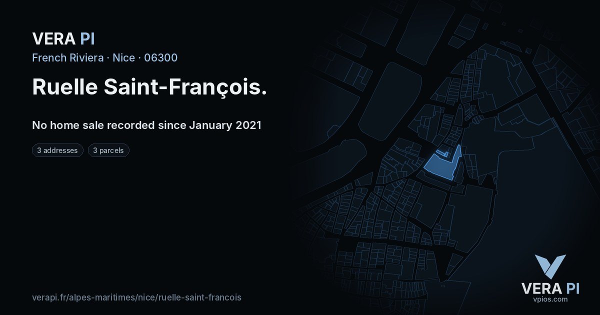 Ruelle Saint-François, Nice at night – every parcel coloured by the prices around it, the street's own parcels lit