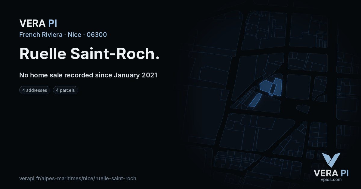Ruelle Saint-Roch, Nice at night – every parcel coloured by the prices around it, the street's own parcels lit