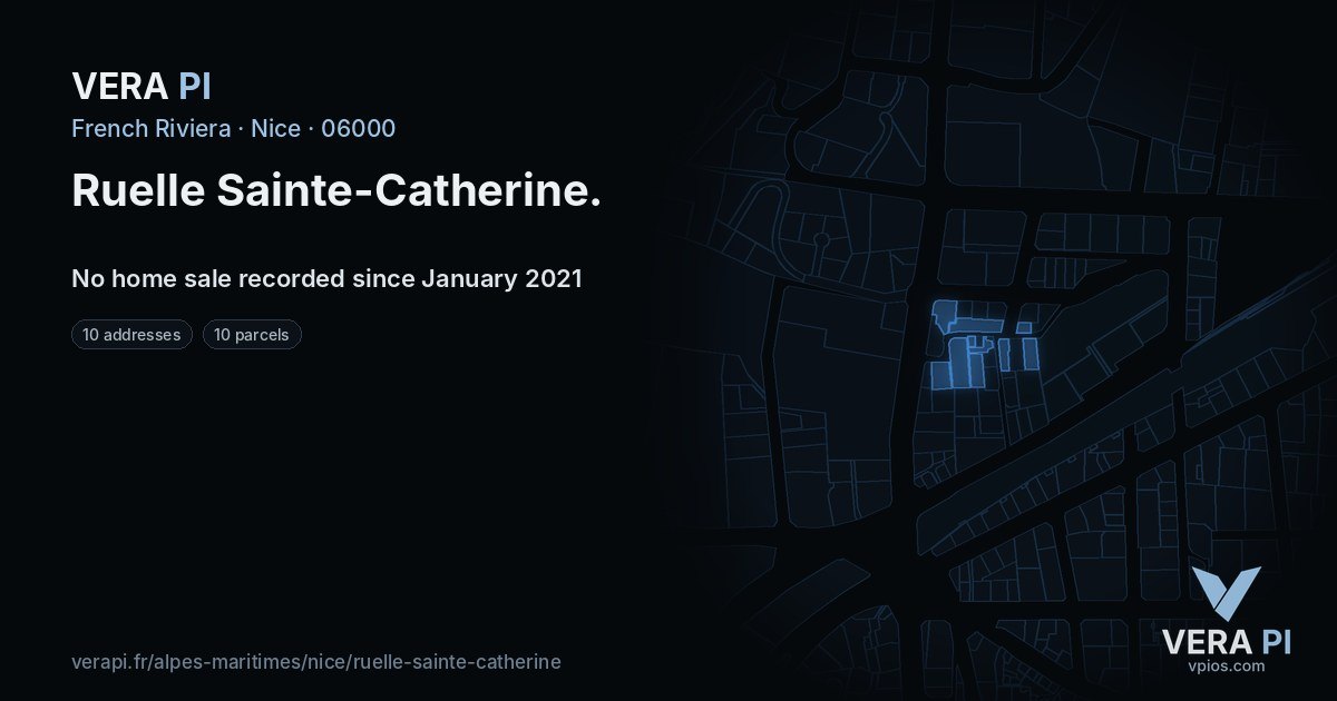 Ruelle Sainte-Catherine, Nice at night – every parcel coloured by the prices around it, the street's own parcels lit