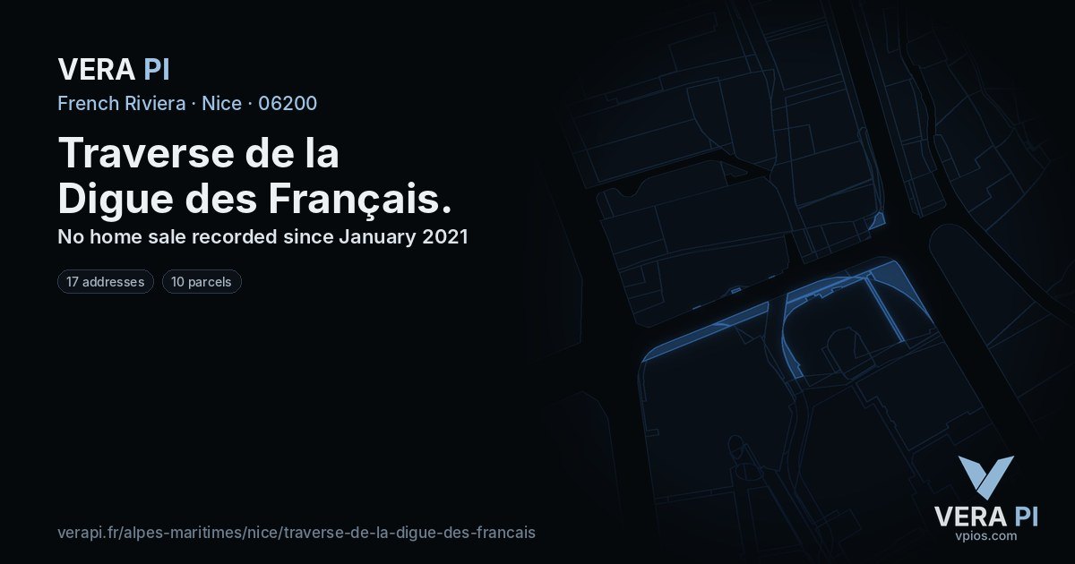 Traverse de la Digue des Français, Nice at night – every parcel coloured by the prices around it, the street's own parcels lit