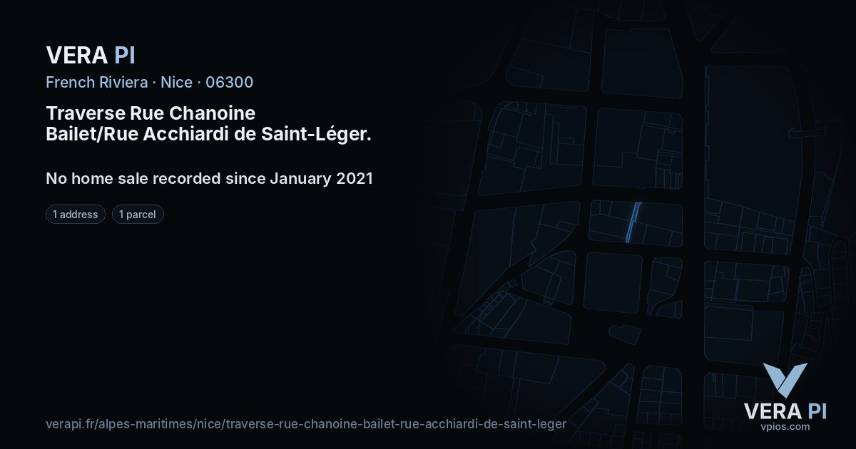 Traverse Rue Chanoine Bailet/Rue Acchiardi de Saint-Léger, Nice at night – every parcel coloured by the prices around it, the street's own parcels lit