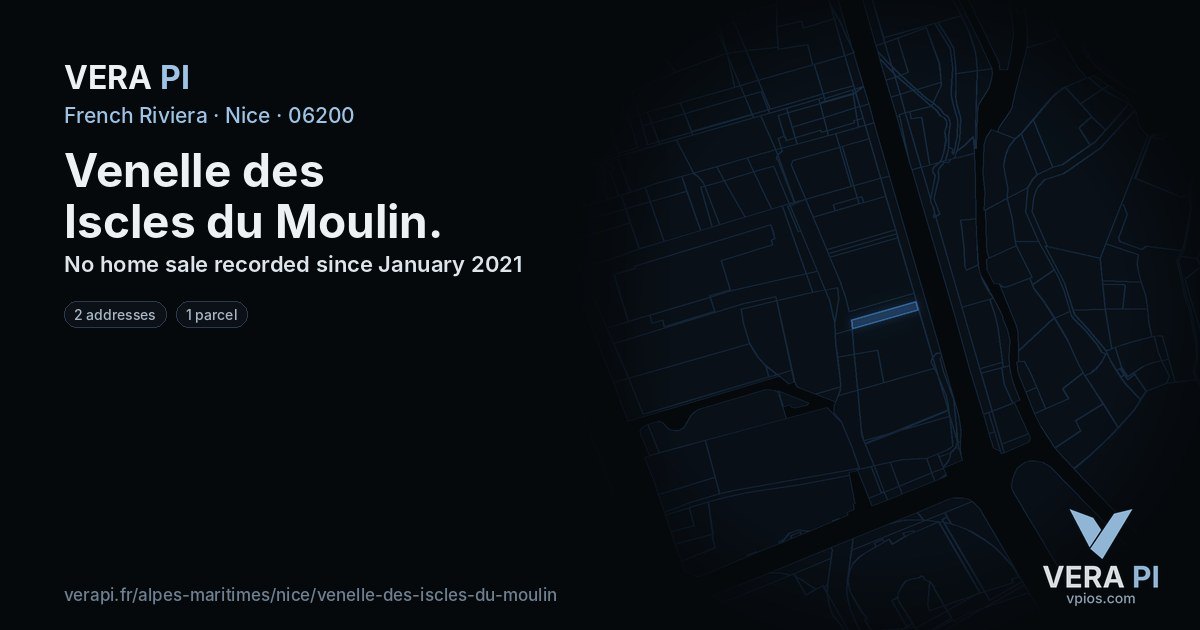 Venelle des Iscles du Moulin, Nice at night – every parcel coloured by the prices around it, the street's own parcels lit