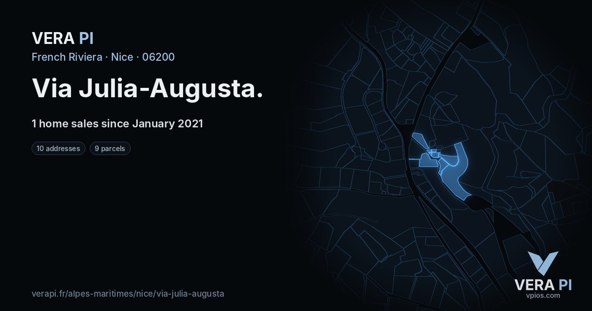 Via Julia-Augusta, Nice at night – every parcel coloured by the prices around it, the street's own parcels lit