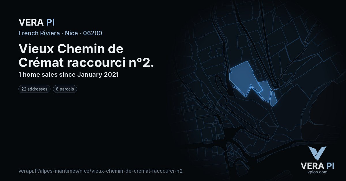 Vieux Chemin de Crémat raccourci n°2, Nice at night – every parcel coloured by the prices around it, the street's own parcels lit