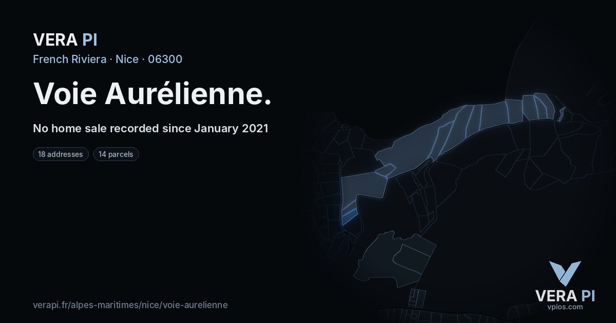 Voie Aurélienne, Nice at night – every parcel coloured by the prices around it, the street's own parcels lit