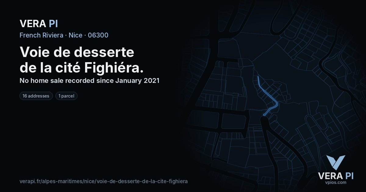 Voie de desserte de la cité Fighiéra, Nice at night – every parcel coloured by the prices around it, the street's own parcels lit