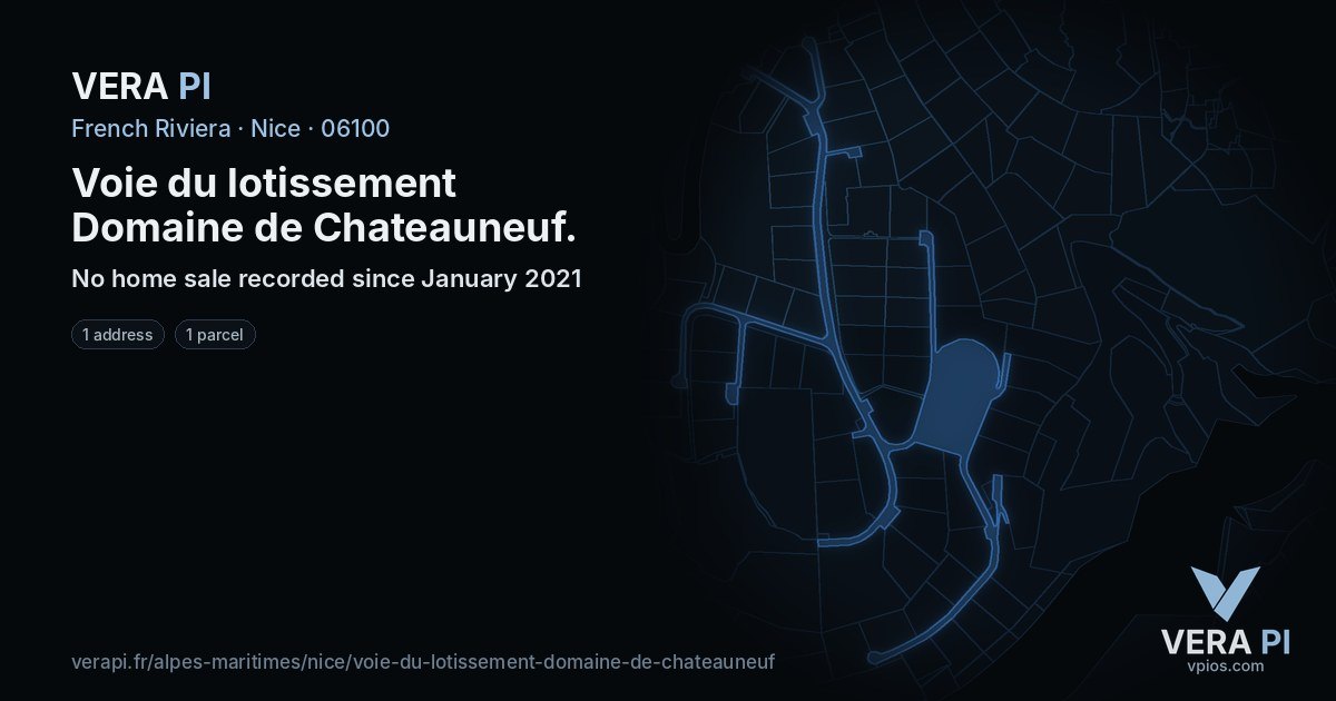 Voie du lotissement Domaine de Chateauneuf, Nice at night – every parcel coloured by the prices around it, the street's own parcels lit