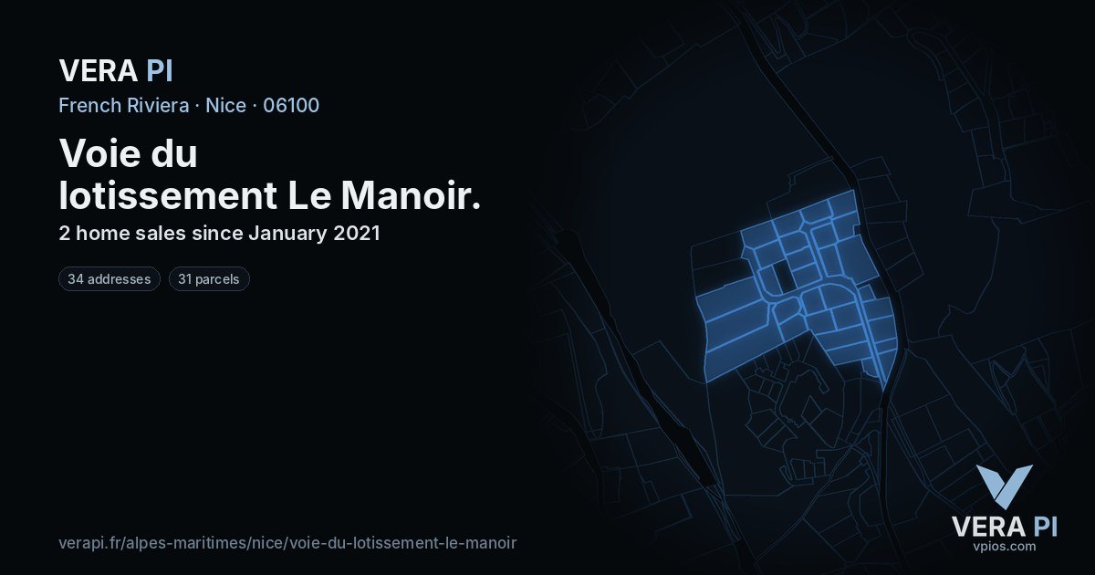 Voie du lotissement Le Manoir, Nice at night – every parcel coloured by the prices around it, the street's own parcels lit