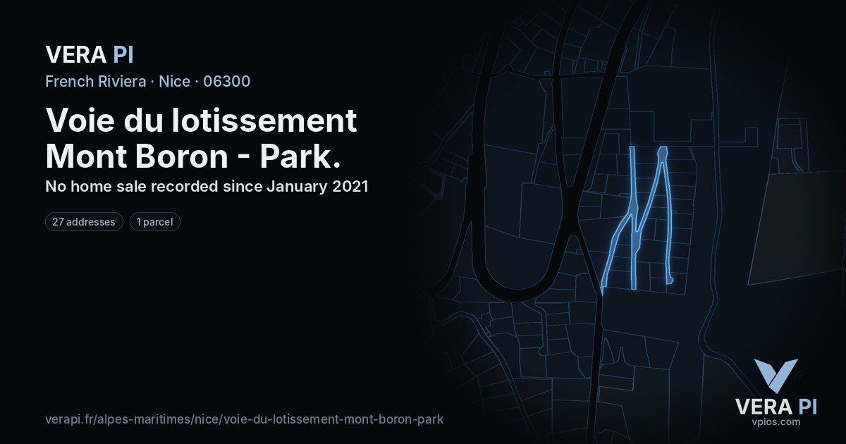 Voie du lotissement Mont Boron - Park, Nice at night – every parcel coloured by the prices around it, the street's own parcels lit