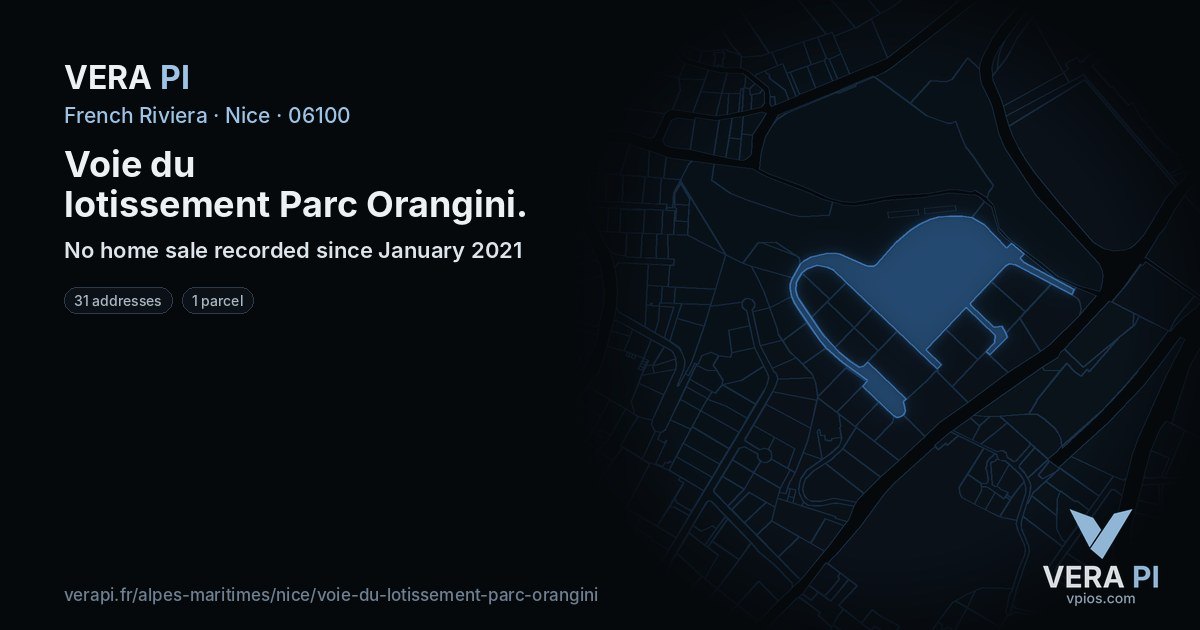 Voie du lotissement Parc Orangini, Nice at night – every parcel coloured by the prices around it, the street's own parcels lit