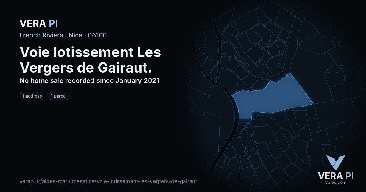 Voie lotissement Les Vergers de Gairaut, Nice at night – every parcel coloured by the prices around it, the street's own parcels lit