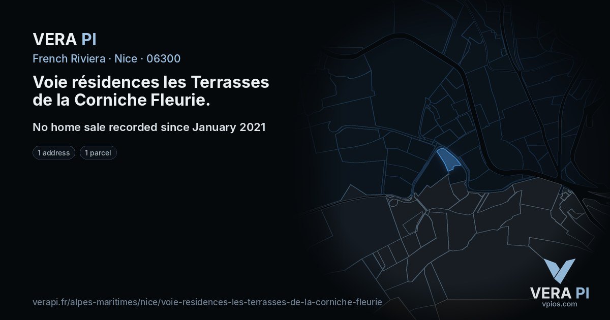 Voie résidences les Terrasses de la Corniche Fleurie, Nice at night – every parcel coloured by the prices around it, the street's own parcels lit