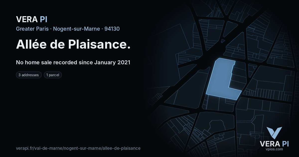 Allée de Plaisance, Nogent-sur-Marne at night – every parcel coloured by the prices around it, the street's own parcels lit