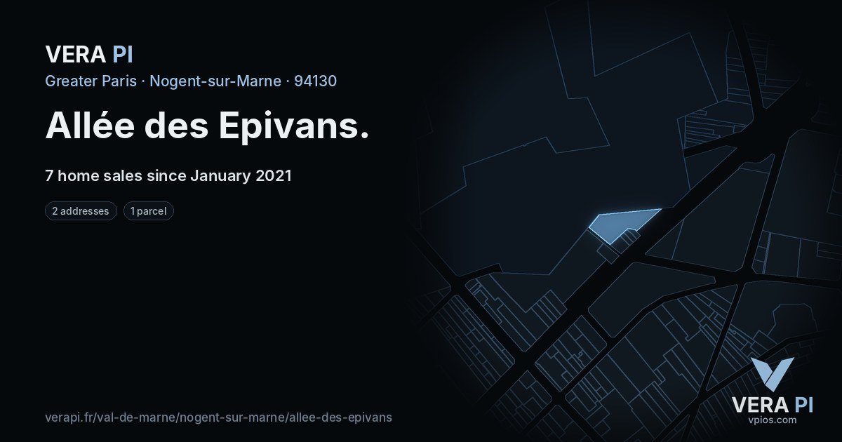 Allée des Epivans, Nogent-sur-Marne at night – every parcel coloured by the prices around it, the street's own parcels lit