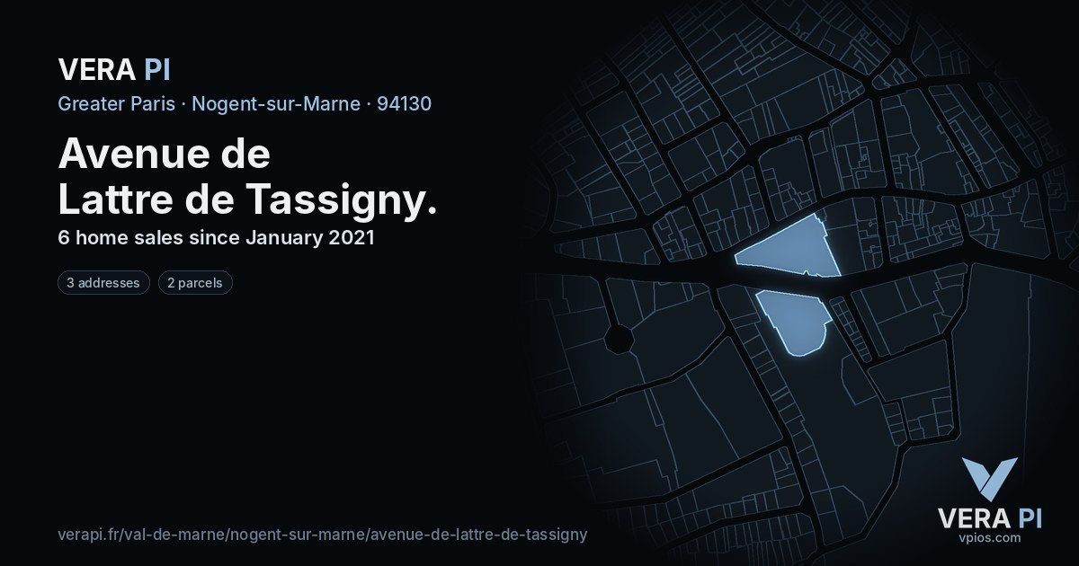 Avenue de Lattre de Tassigny, Nogent-sur-Marne at night – every parcel coloured by the prices around it, the street's own parcels lit