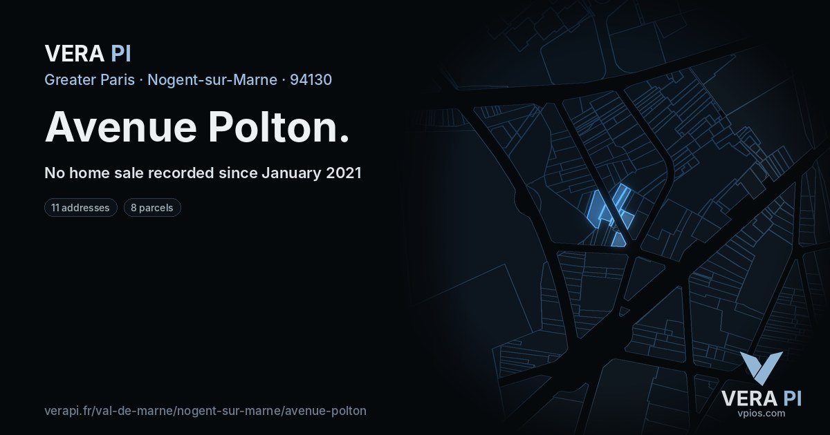 Avenue Polton, Nogent-sur-Marne at night – every parcel coloured by the prices around it, the street's own parcels lit