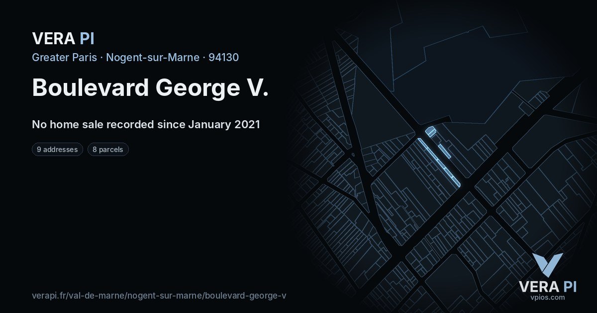 Boulevard George V, Nogent-sur-Marne at night – every parcel coloured by the prices around it, the street's own parcels lit