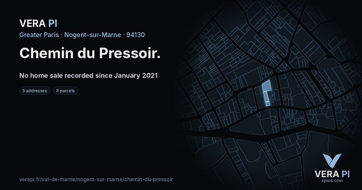 Chemin du Pressoir, Nogent-sur-Marne at night – every parcel coloured by the prices around it, the street's own parcels lit