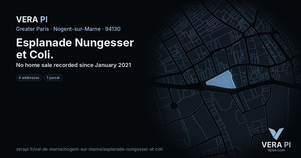 Esplanade Nungesser et Coli, Nogent-sur-Marne at night – every parcel coloured by the prices around it, the street's own parcels lit