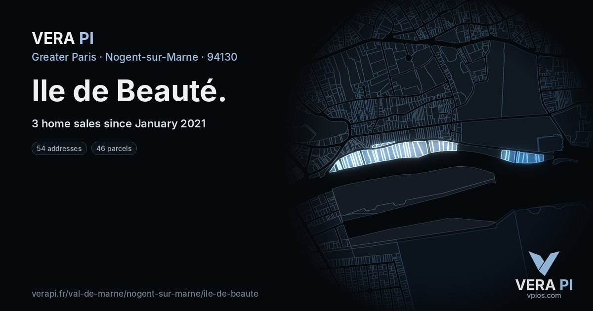Ile de Beauté, Nogent-sur-Marne at night – every parcel coloured by the prices around it, the street's own parcels lit
