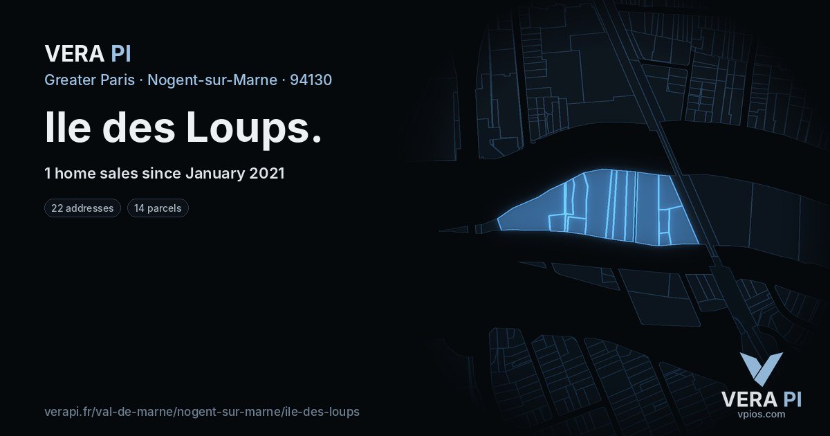 Ile des Loups, Nogent-sur-Marne at night – every parcel coloured by the prices around it, the street's own parcels lit
