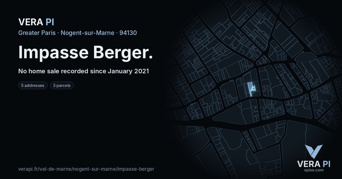 Impasse Berger, Nogent-sur-Marne at night – every parcel coloured by the prices around it, the street's own parcels lit